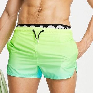 BERSHKA Swim Shorts in Ombré Mint Green